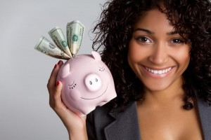 Woman with piggy bank